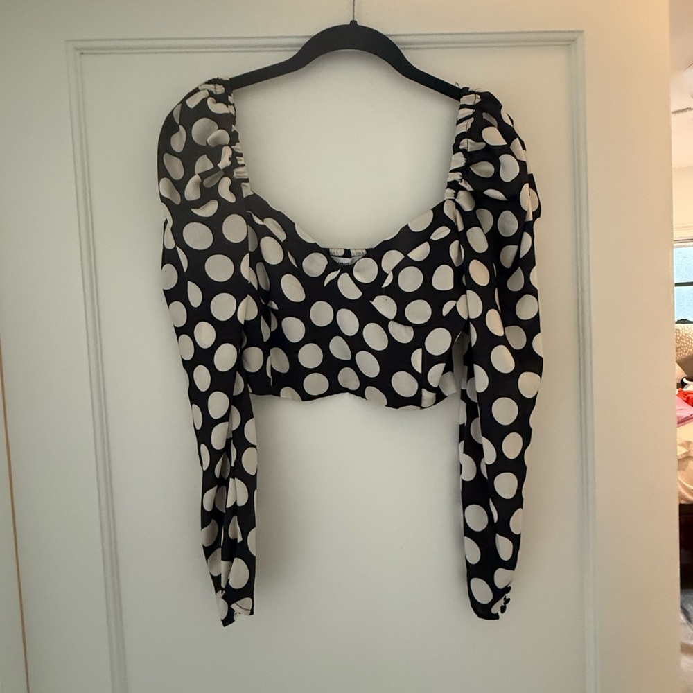 Mango Black and White Polka Dot Top